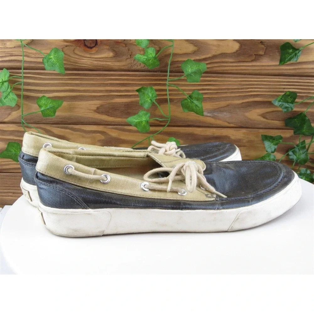 Polo Ralph Lauren Sz 10 Boat Shoe‎ Gray Coated Canvas Men Lace Up Lander Medium